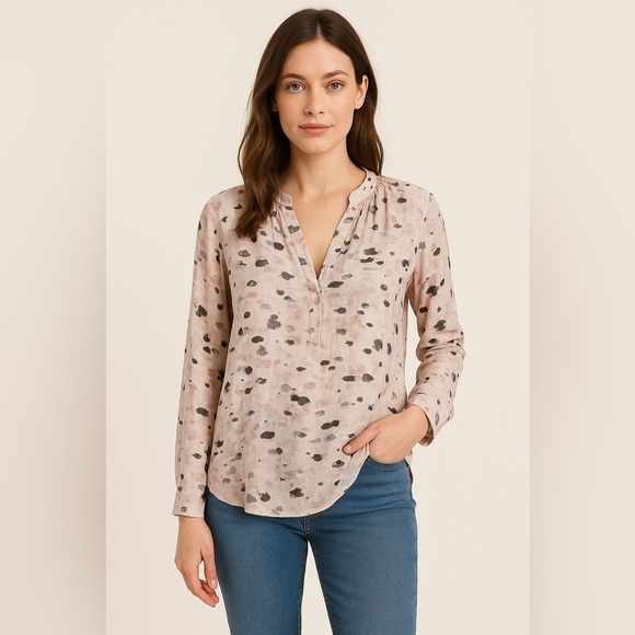 Two By Vince Camuto polka dot tunic blouse m sheer artsy Lagenlook preppy coast - Picture 1 of 9